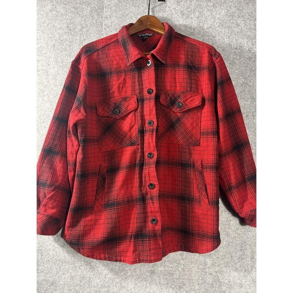 The B.C. Clothing Co. Heavy Shirt Jacket  LRG Red Black Plaid Cotton Shacket